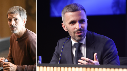 Aitor López Rekarte (insignia de Oro y Brillantes de la Real Sociedad) y Erik Bretos (Director Deportivo de la Real Sociedad).