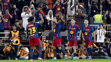 Ferran celebra su gol en la semifinal de la Supercopa entre Barcelona y Athletic