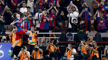 Fermín celebra su gol en el Barça - Athletic de semifinales de Supercopa