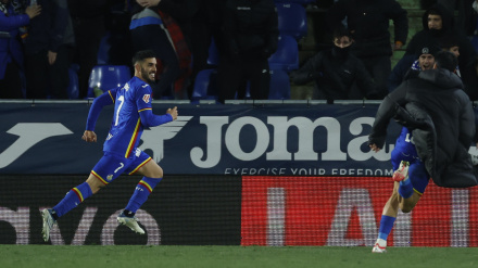 Juanmi celebra su gol en el Getafe - Real Sociedad