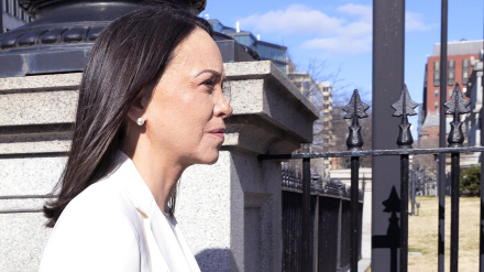 La líder opositora venezolana y Premio Nobel de la Paz, María Corina Machado, llega a la Casa Blanca