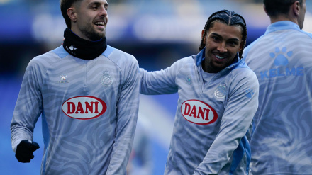 Puado y Dolan, sonrientes en la sesión de entrenamiento previo al choque de esta noche.