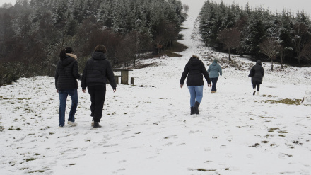 Un grupo de personas en O Cebreiro (Lugo), este viernes