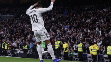 MBappé celebra el gol del Real Madrid frente al Levante