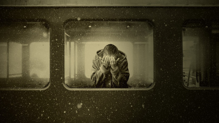 Mujer viajando en tren