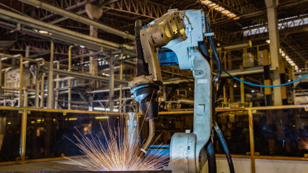 Robot industrial en una fábrica de coches