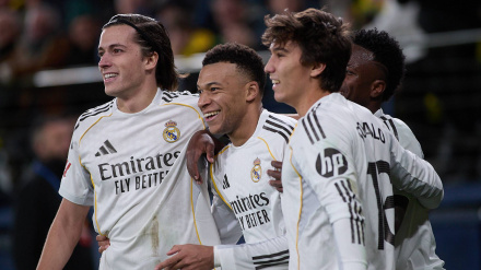 Los futbolistas del Real Madrid celebrando un gol contra el Villarreal