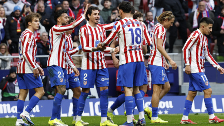 Jugadores del Atlético de Madrid celebran el 2-0, marcado en propia puerta por el Mallorca