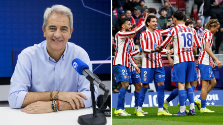 Manolo Lama y los jugadores del Atlético de Madrid