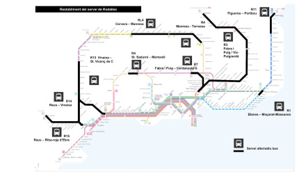 Mapa de afectaciones en rodalies de Cataluña