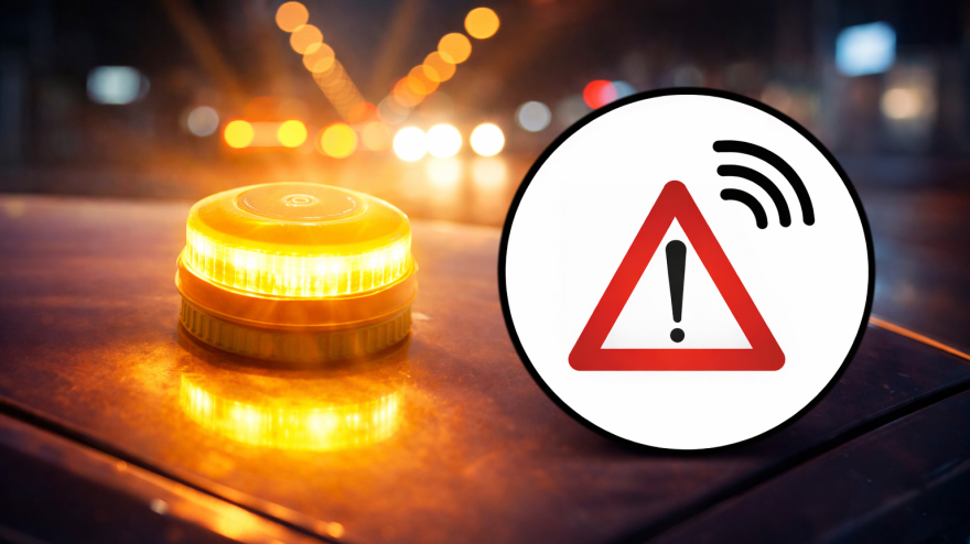 Fotografía de la baliza V16 junto a un icono que representa al triángulo V27