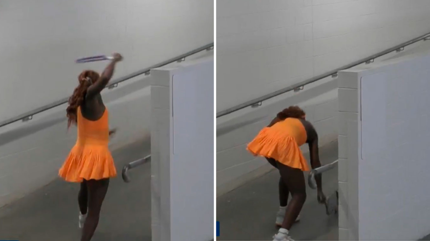 La estadounidense Coco Gauff pierde los papeles con su raqueta después de perder por 6-1 y 6-2 ante Svitolina