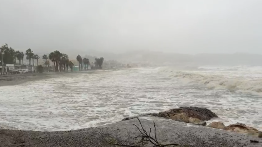 La borrasca Kristin azota Almuñécar y La Herradura y provoca la caída de árboles y palmeras