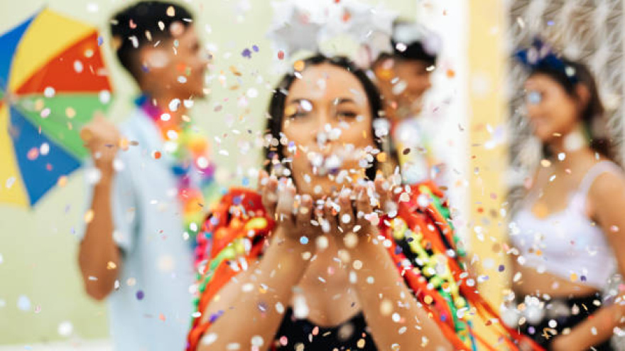 Brazilian Carnival. Group of friends celebrating carnival part