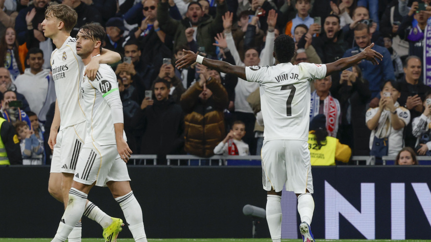 Vinicius celebra su gol durante el Real Madrid-Rayo Vallecano