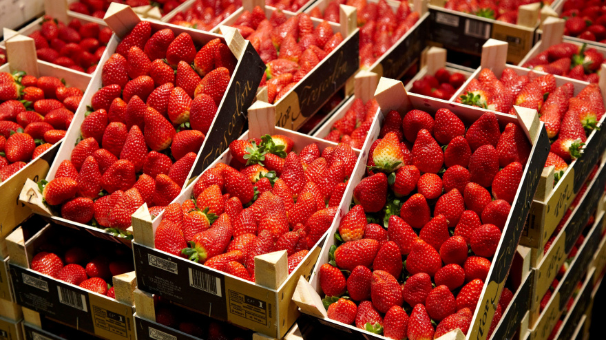 Fresas a la venta en el mercado de Mercabilbao, en Basauri (Bilbao)