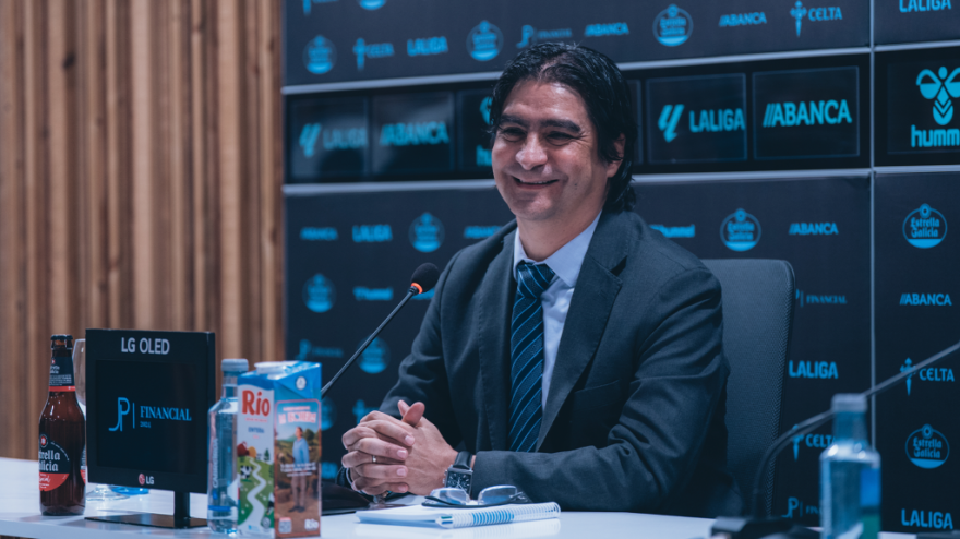 Marco Garcés, director de fútbol del Celta, durante la comparecencia de prensa