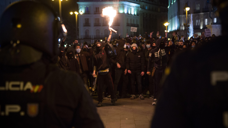 Protestas en la Puerta del Sol en 2021 a favor del rapero Pablo Hasel