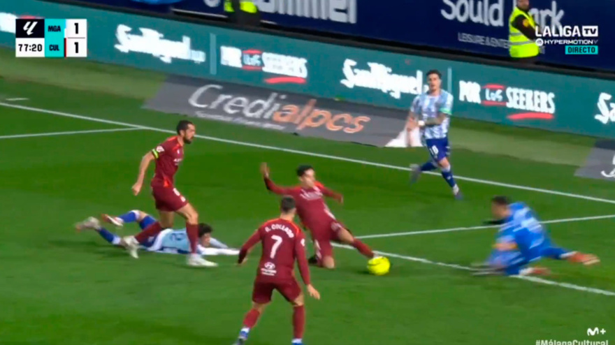 Imagen del tanto anulado a la Cultural en Málaga