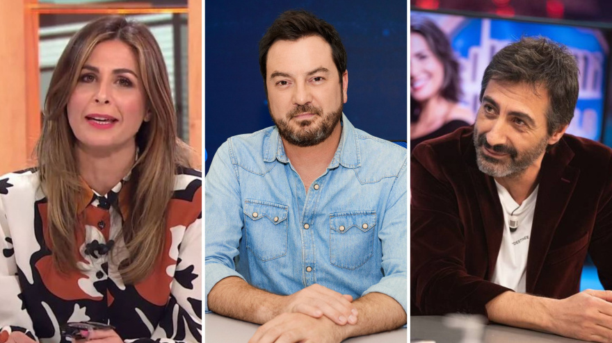 Collage de Jorge Bustos con Luis del Val y Nuria Roca