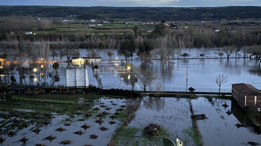 Crecida del río Alagón a su paso por Coria.