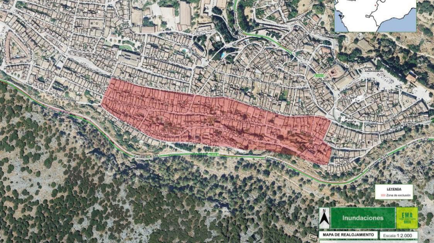 Mapa de la zona del casco urbano de Grazalema que se mantiene restringida en este momento en que comienzan los regresos
