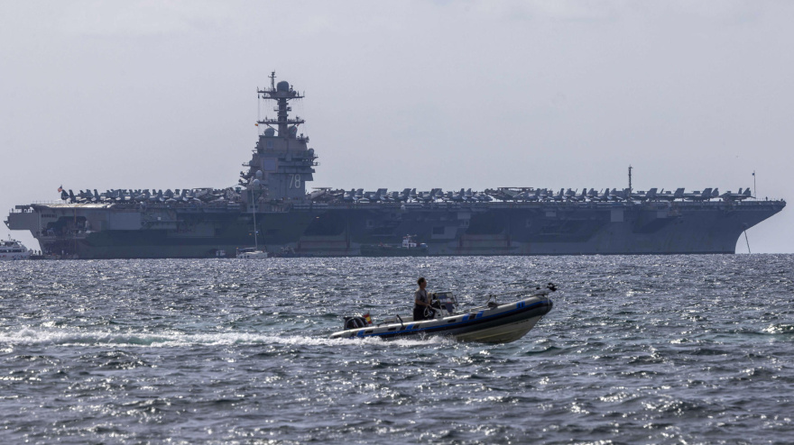 El portaaviones nuclear estadounidense USS Gerald R. Ford a su llegada a Palma en las Islas Baleares