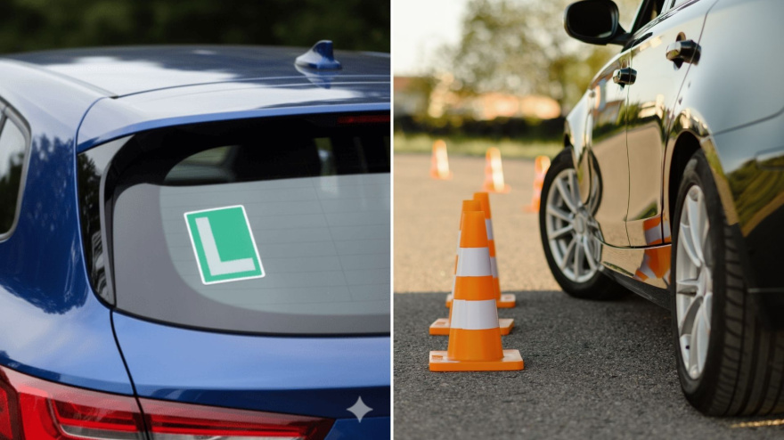 Un coche con la 'L' y otro haciendo un ejercicio de conducción