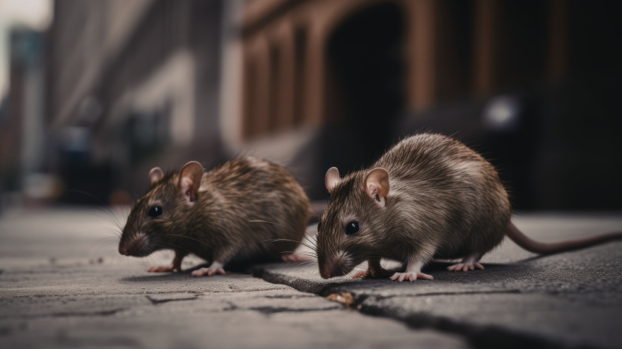 Foto de archivo de dos ratas en  una zona urbana