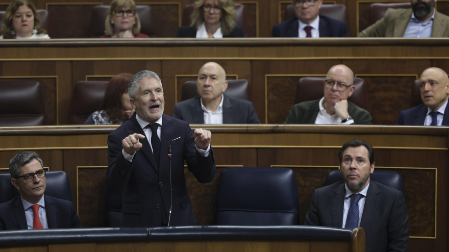 El ministro del Interior, Fernando Grande-Marlaska, interviene en la sesión de Control celebrada este miércoles en el Congreso.