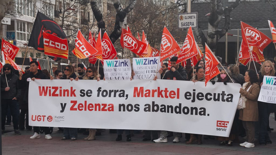 Trabajadores del contact center de Wizink en una de sus protestas en Zaragoza