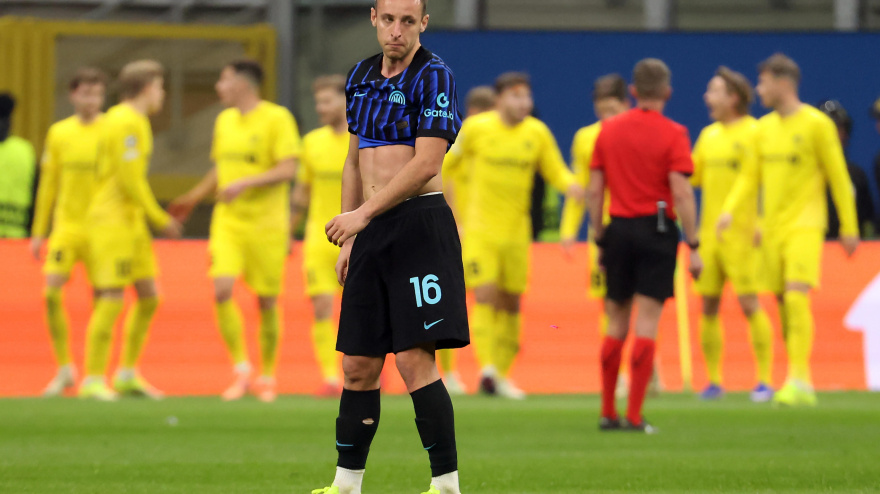 Los jugadores del Bodo Glimt (al fondo) celebran su primer gol en el Inter - Bodo Glimt