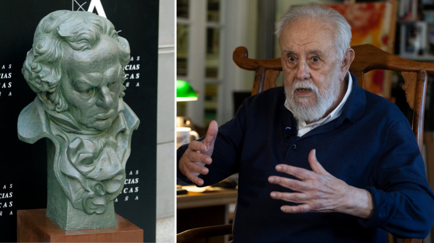 A la derecha, un Premio Goya; a la izquierda, el cineasta ovetense Gonzalo Suárez