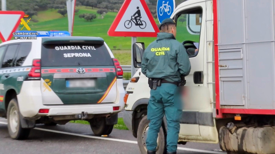 La Guadia Civil realizando un control a camiones