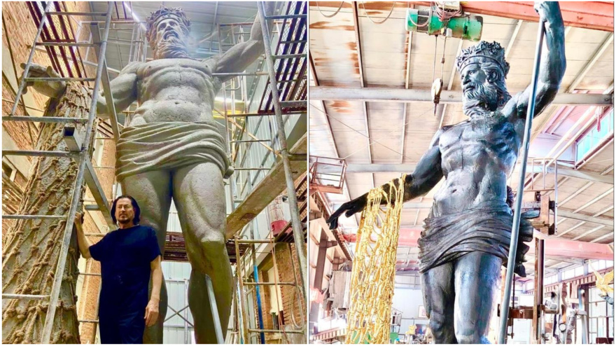 Ginés Serrán y su escultura de Neptuno