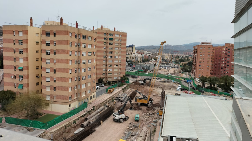 Imagen del estado de las obras del AVE en el centro de la ciudad de Lorca