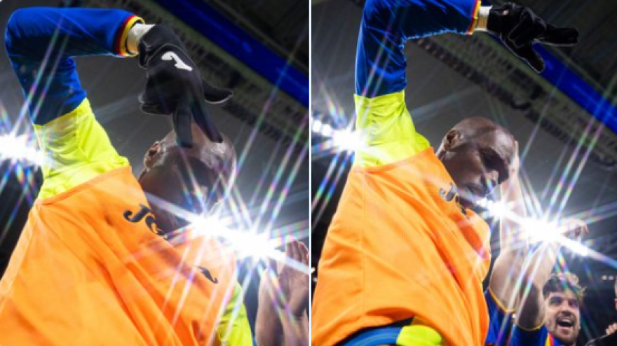 Nyom celebrando la victoria en el Bernabéu