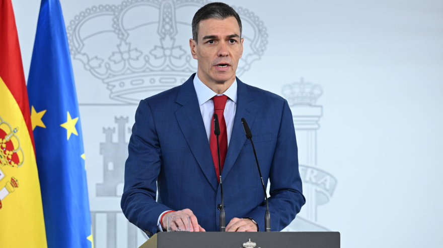 El presidente del Gobierno, Pedro Sánchez, durante su declaración institucional