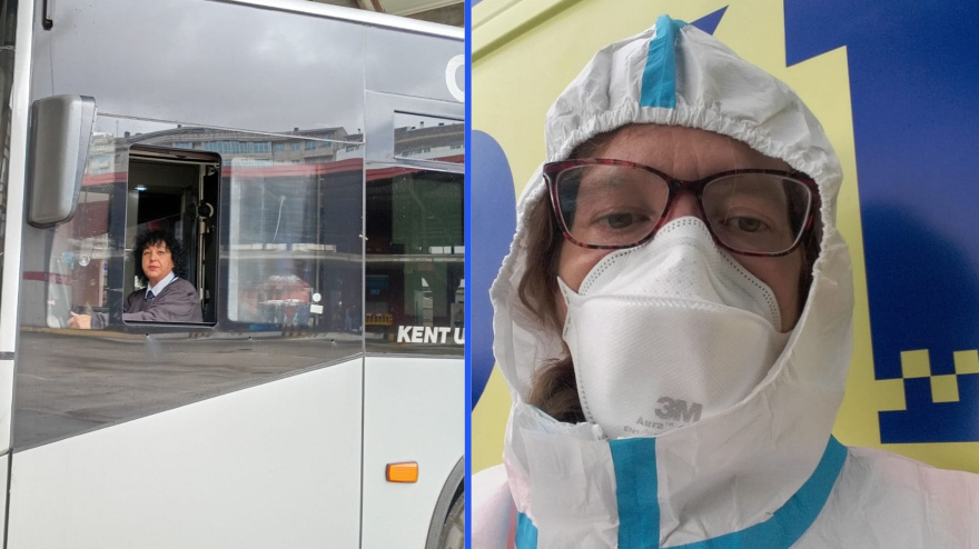 Alejandra Castelo, en el autobús, y María José Rodríguez, tras una jornada en la ambulancia