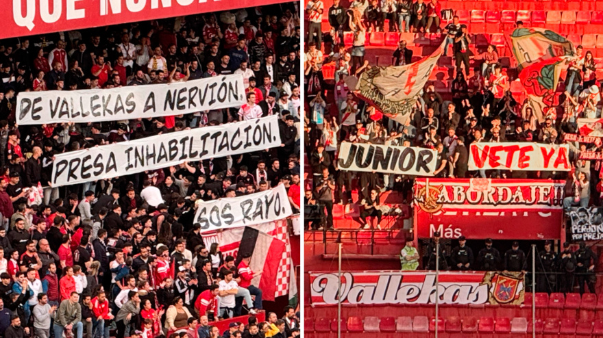 Pancartas en el Sánchez Pizjuán contra Martín Presa y Del Nido Jr