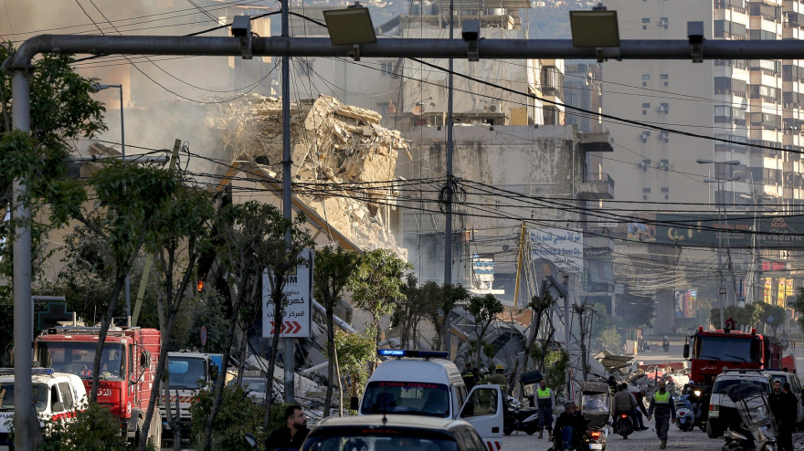 Líbano, Beirut: Vista del edificio Qard al-Hassan, la institución financiera del Hezbolá proiraní, demolido después de que fuera atacado por un ataque aéreo israelí.