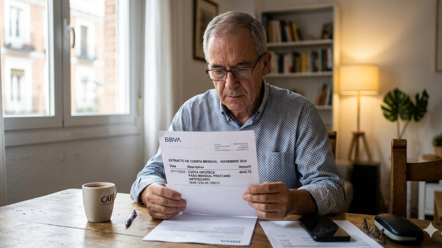 Una persona mira el extracto del banco donde le cobran la cuota de la hipoteca