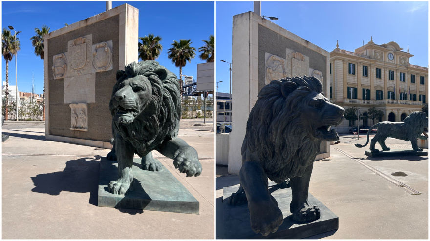 Los leones de Ginés Serrán ya lucen en el Puerto de Málaga: “Las esculturas hablarán por sí mismas”