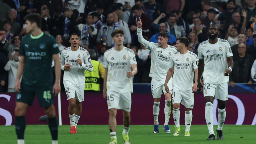 Los jugadores del Real Madrid celebran el 3-0 contra el Manchester City