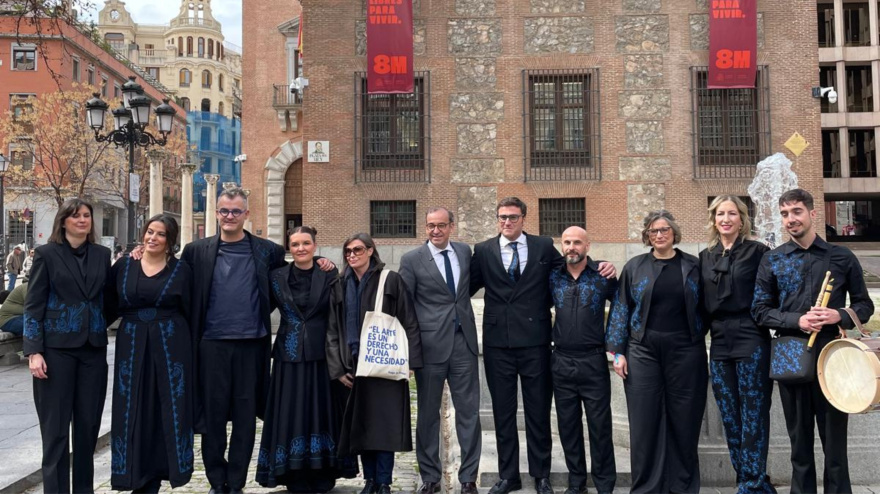 Equipo encargado de defender la candidatura de Cáceres 2031 en Madrid, el lunes