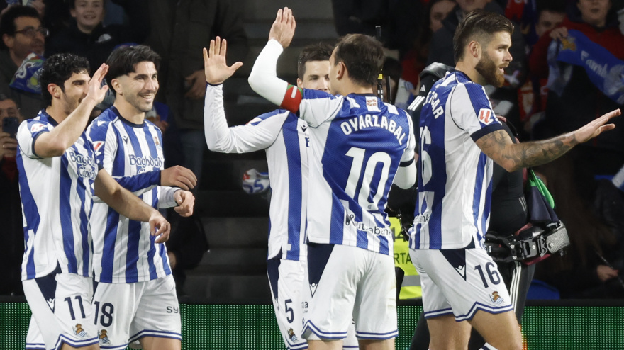 Guedes celebra el gol en el Real Sociedad - Osasuna