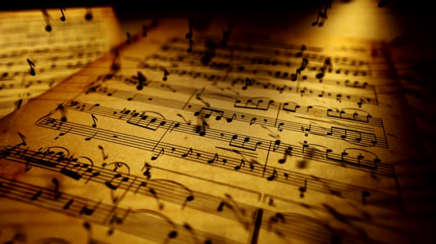 Abstract animated background with musical symbols and notes