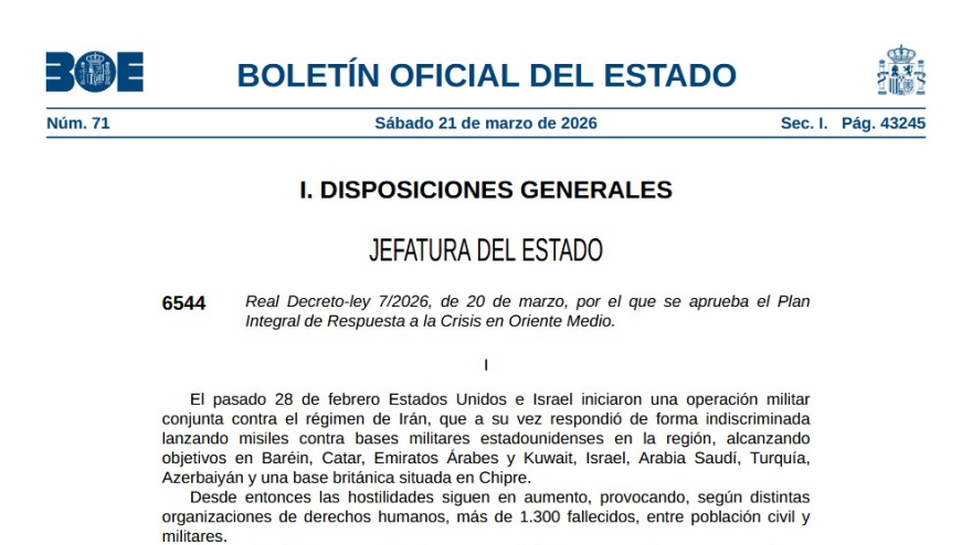 Las medidas del Gobierno por la guerra de Irán publicadas en el BOE