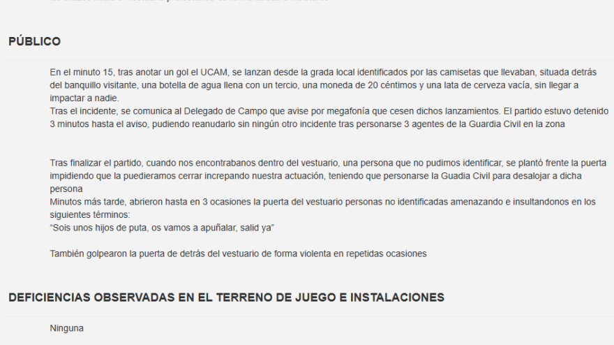 Acta del partido Águilas FC - UCAM CF