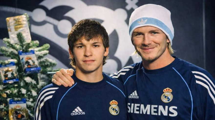 Rafael Carrasco junto a David Beckham en la Ciudad Deportiva de Valdebebas